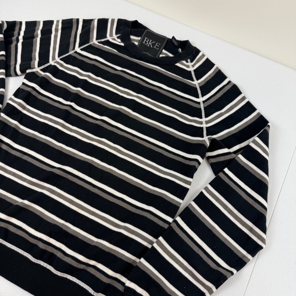 BKE Striped Crewneck Sweater Black White Gray Cotton Raglan Sleeve Womens Medium